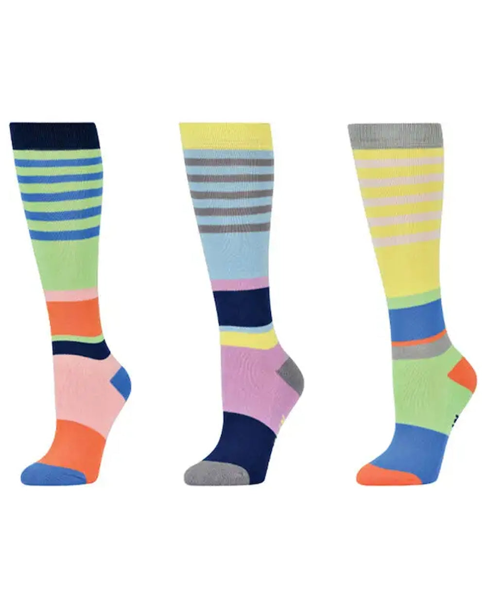 Colour Block coloured Dublin Childrens Three Pack Socks on white background 