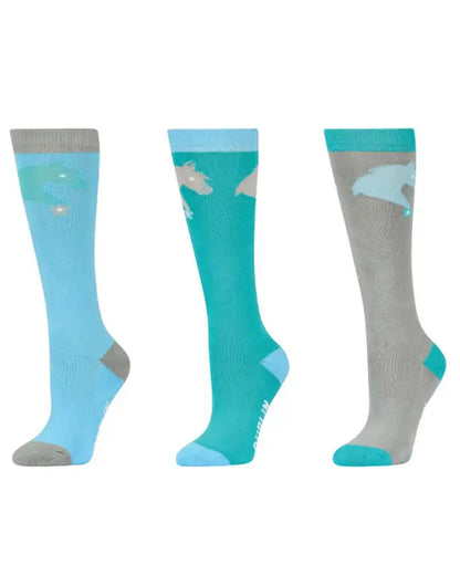 Pony coloured Dublin Childrens Three Pack Socks on white background 