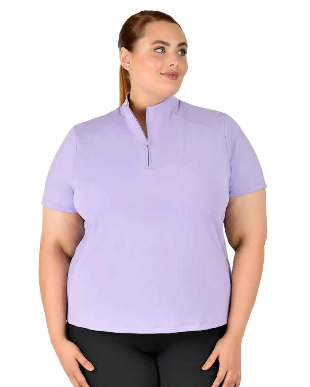 Mauve coloured Dublin Curve Tabby Short Sleeve Riding Top on white background 