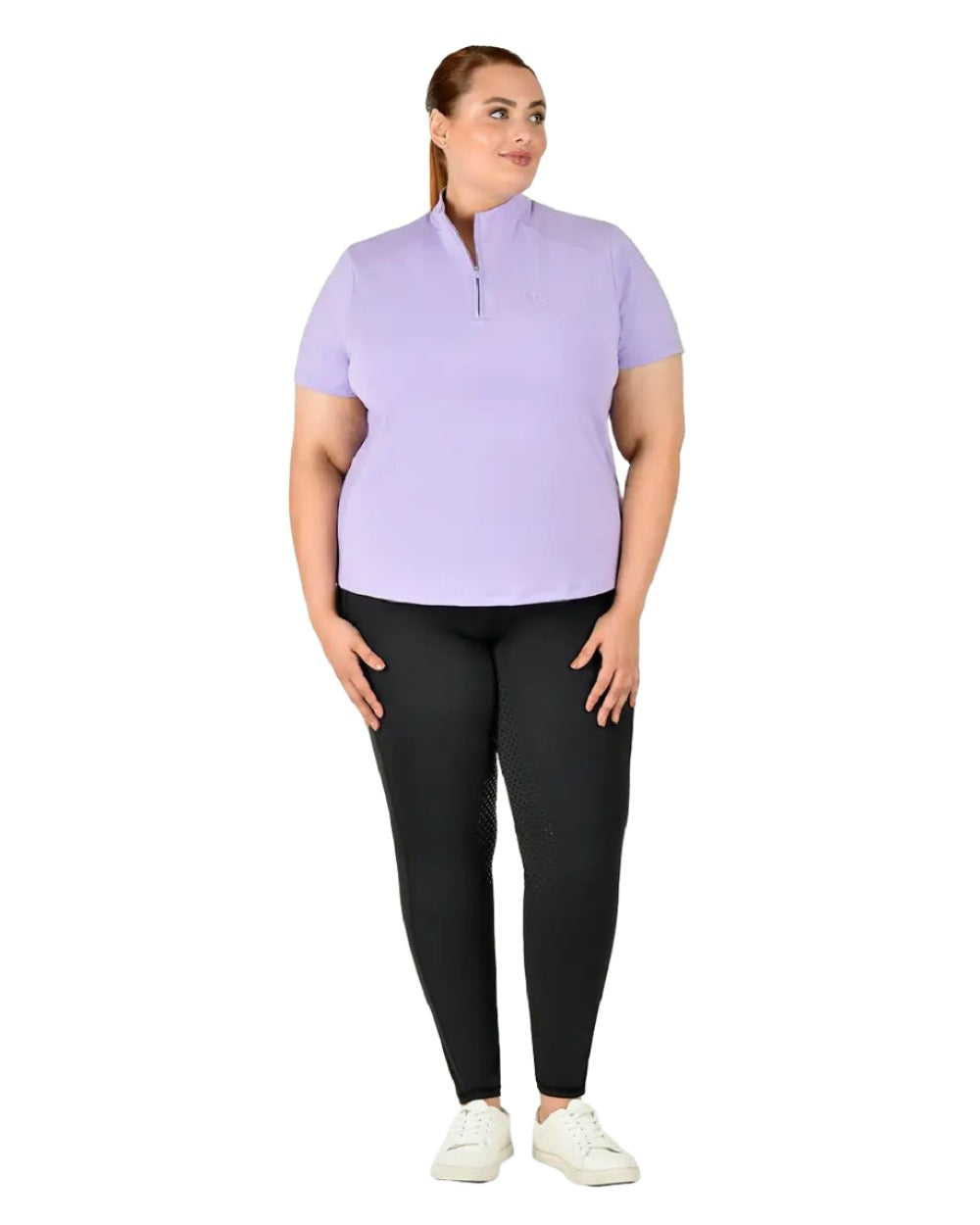 Mauve coloured Dublin Curve Tabby Short Sleeve Riding Top on white background 