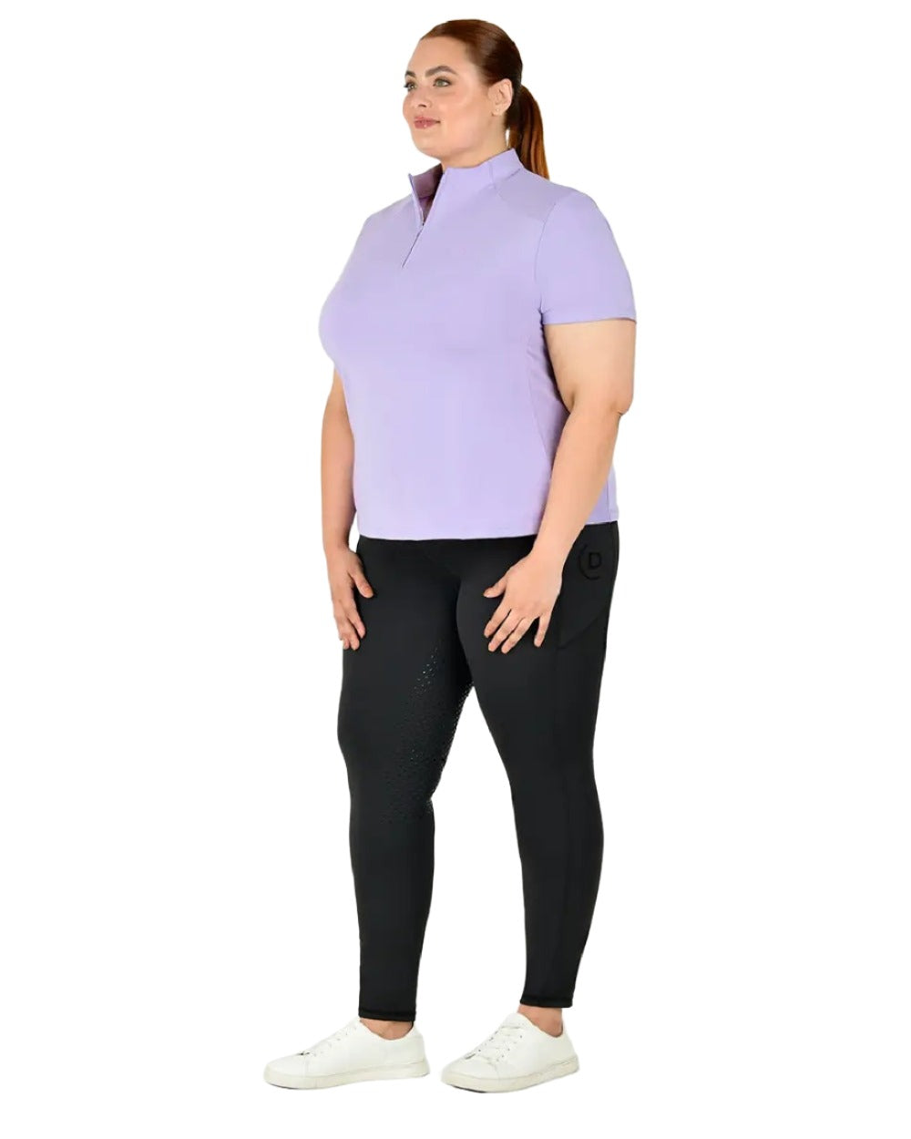 Mauve coloured Dublin Curve Tabby Short Sleeve Riding Top on white background 