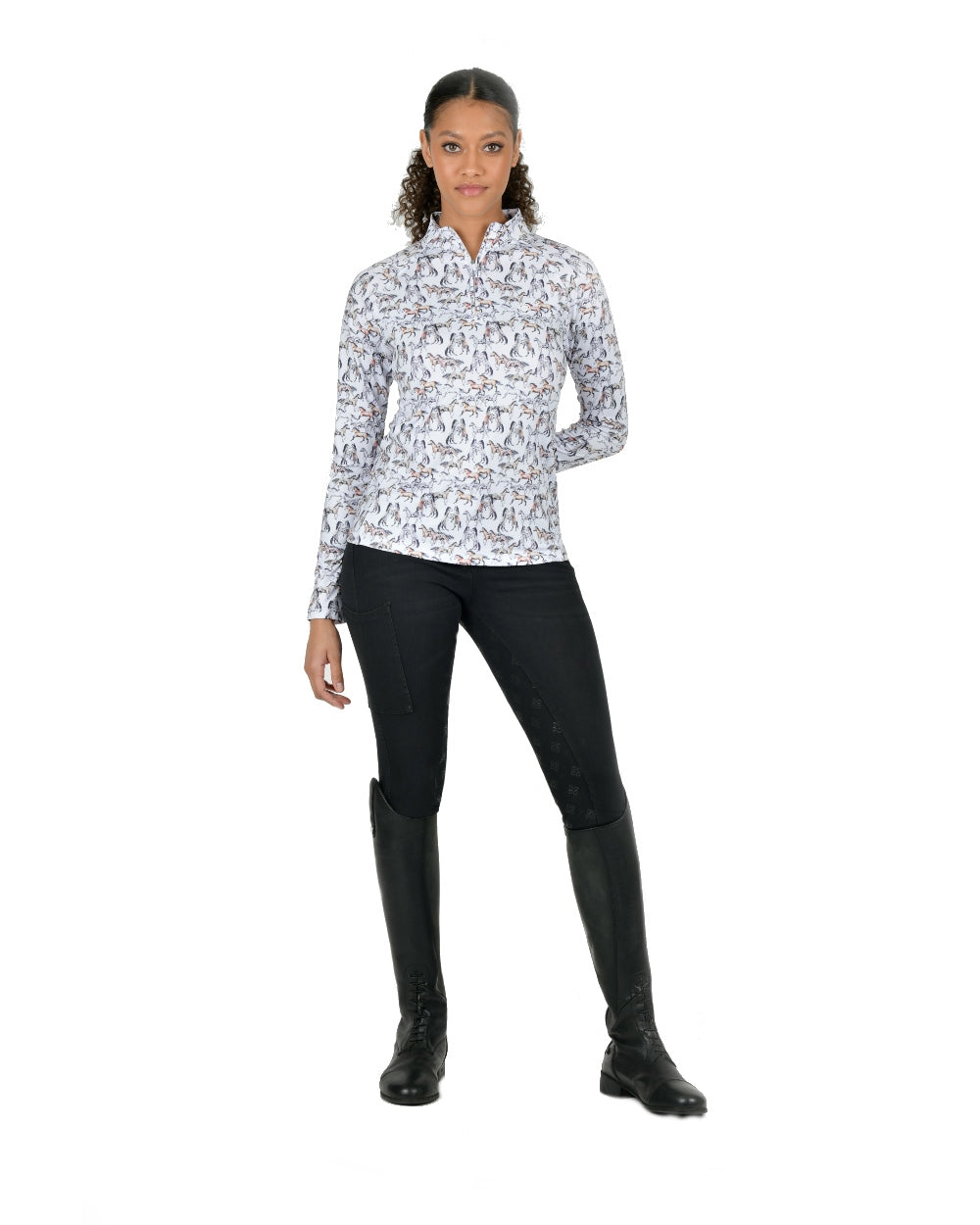 Dublin Kelsey Long Sleeve Top in Horse Print 