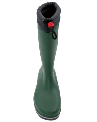 Heritage Green Black coloured Dunlop Blizzard Wellingtons on white background 