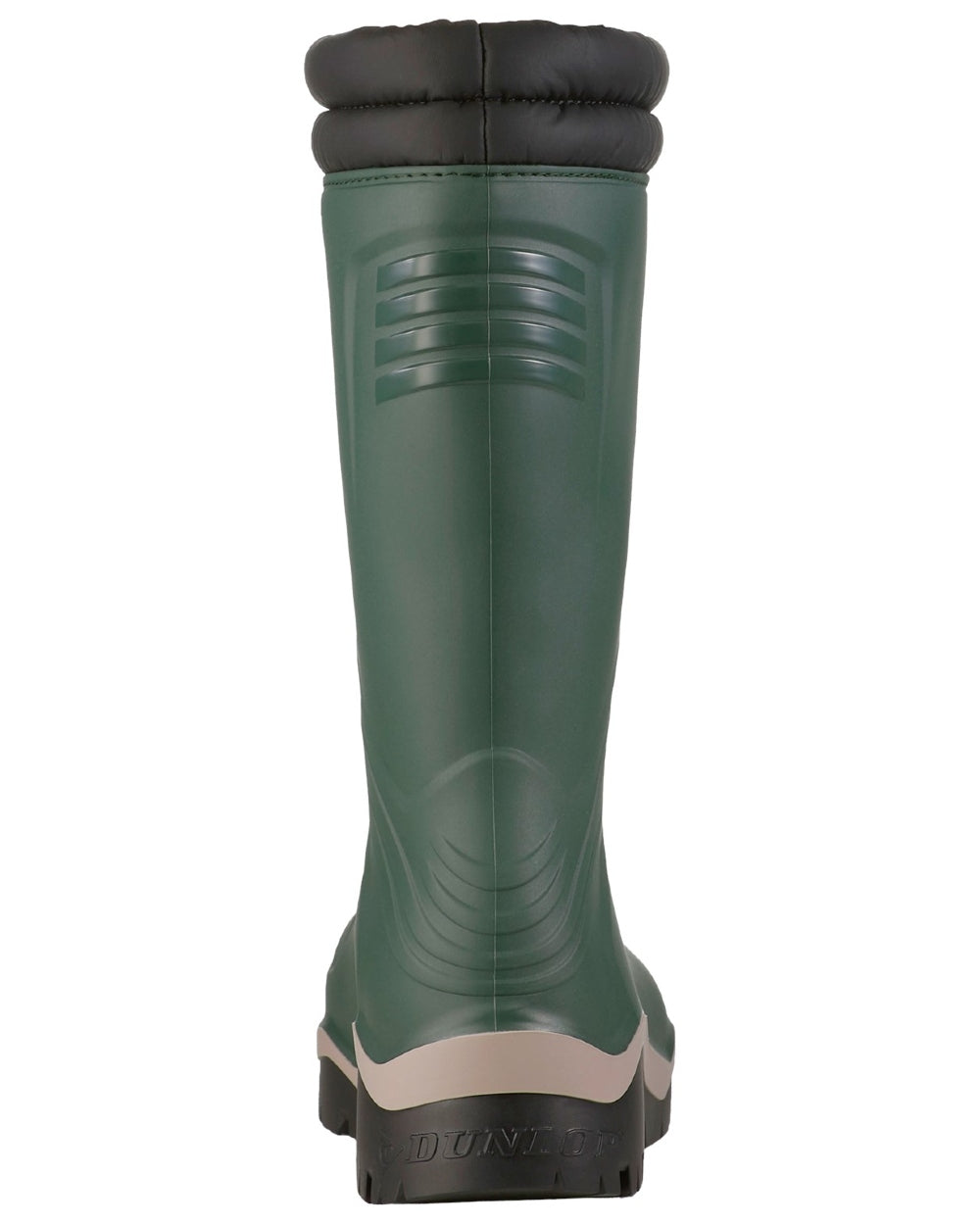 Heritage Green Black coloured Dunlop Blizzard Wellingtons on white background 