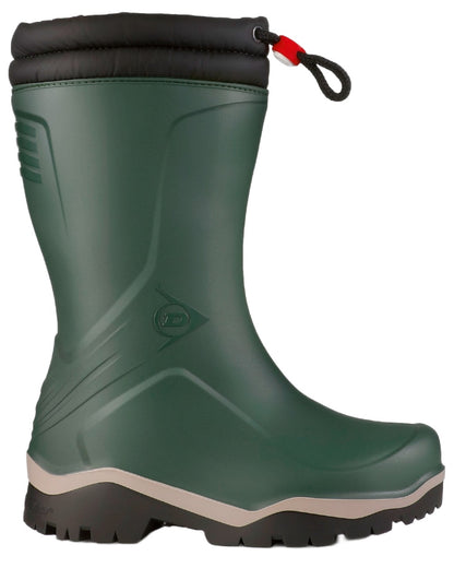 Heritage Green Grey Black coloured Dunlop Childrens Blizzard Wellingtons on white background 