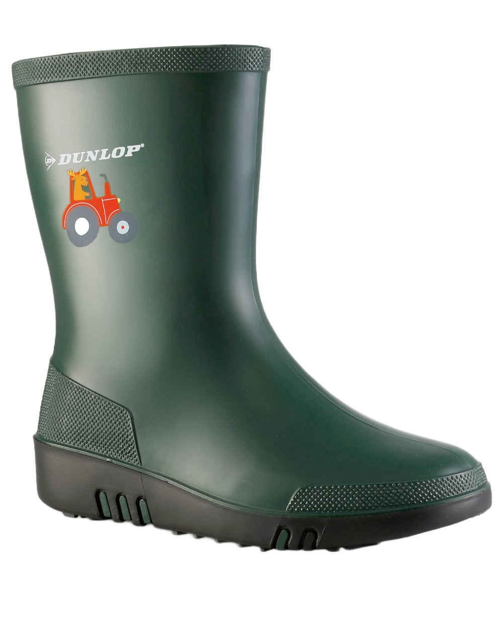 Heritage Green Black coloured Dunlop Childrens Mini Wellingtons on white background 