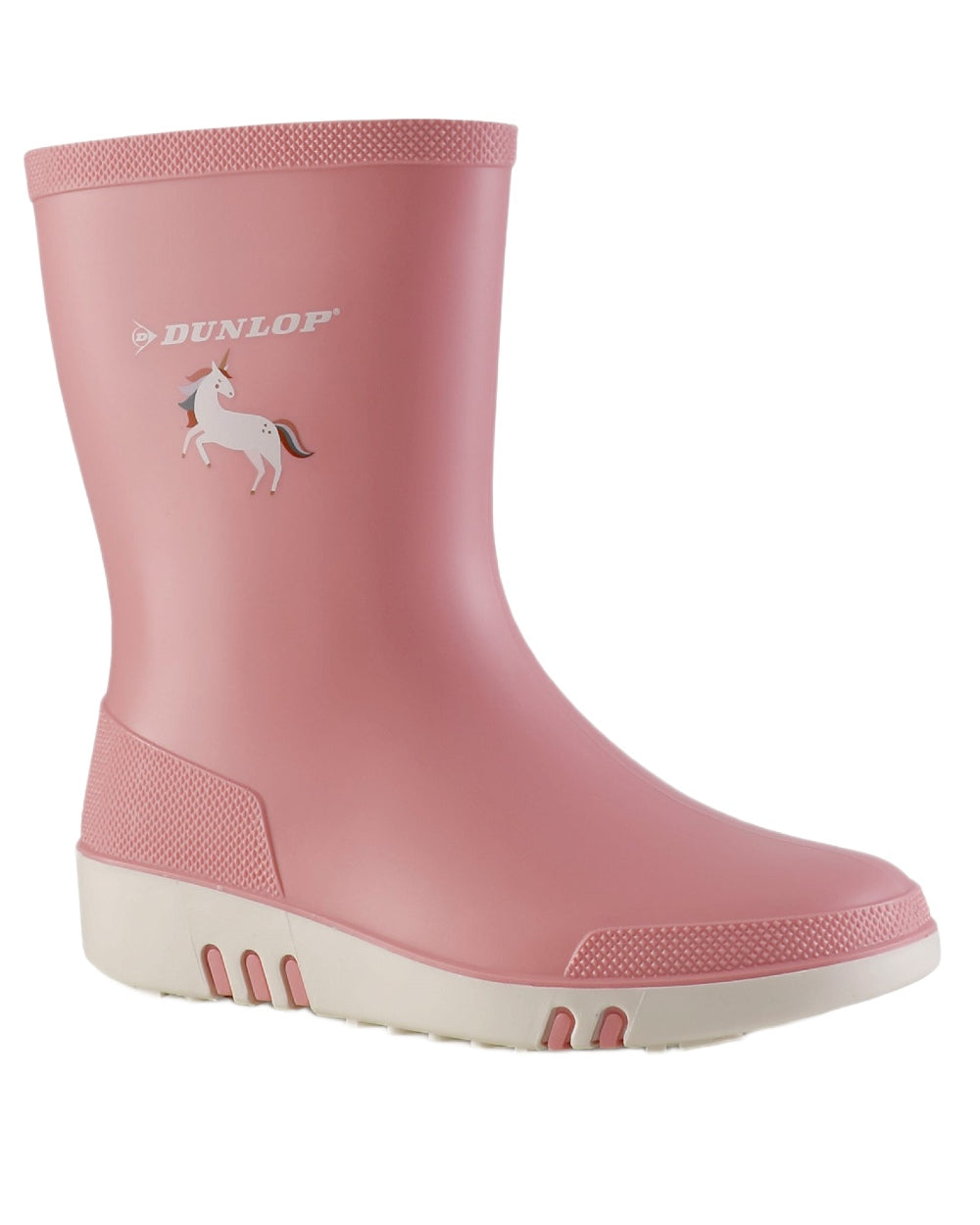 Light Pink White coloured Dunlop Childrens Mini Wellingtons on white background 