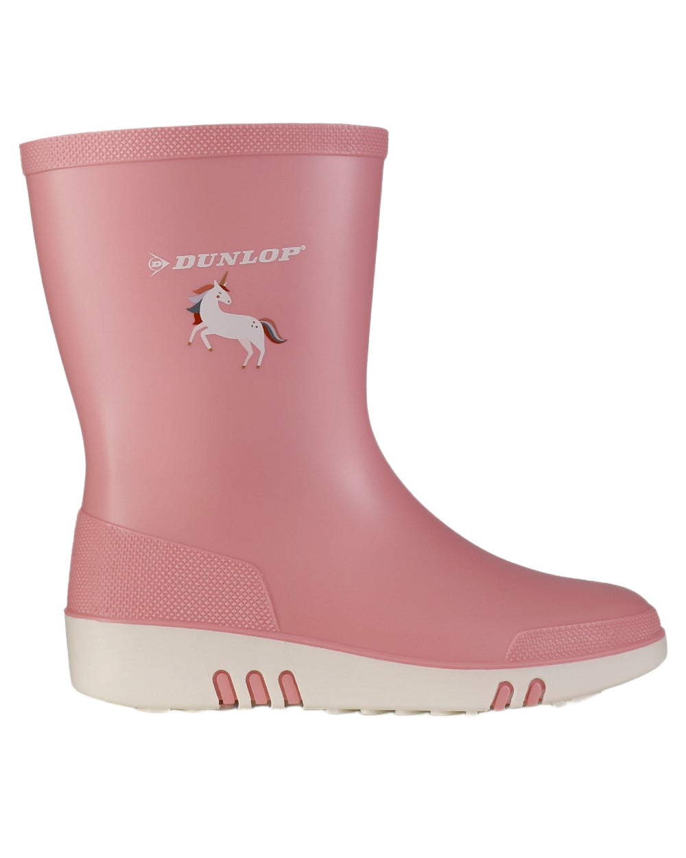 Light Pink White coloured Dunlop Childrens Mini Wellingtons on white background 