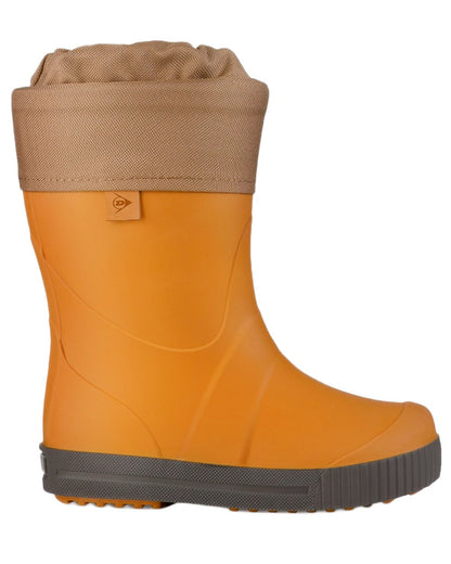 Brown coloured Dunlop Childrens Puddle Jumper Faux Fur Lined Wellingtons on white background 