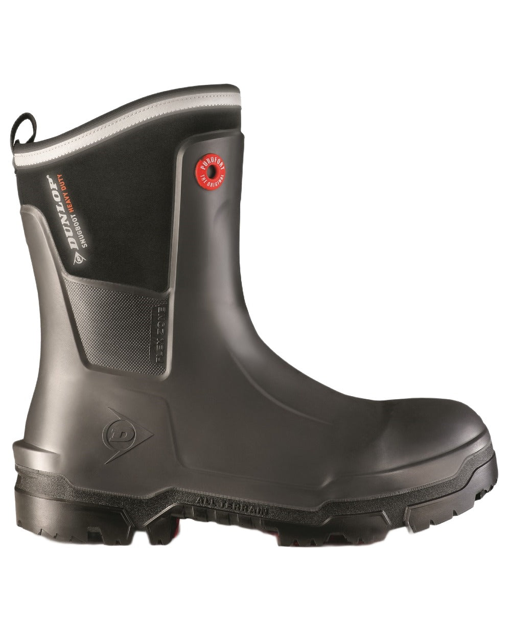 Charcoal coloured Dunlop Mens Snugboot Heavy Duty Calf Full Safety Wellingtons on white background 
