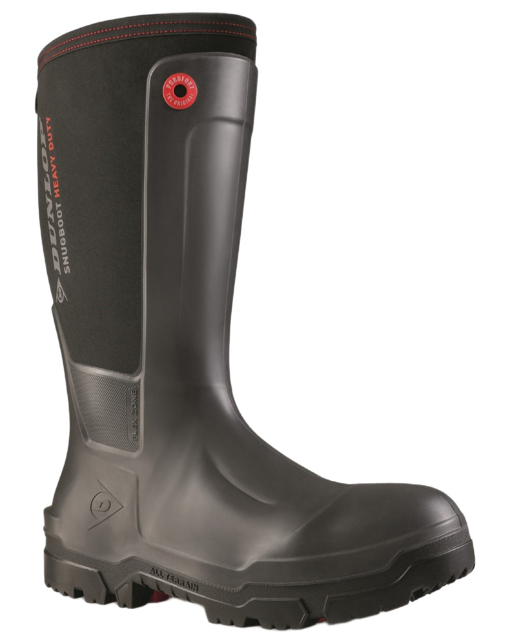 Charcoal coloured Dunlop Mens Snugboot Heavy Duty Full Safety Wellingtons on white background 
