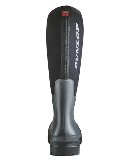 Black Coloured Dunlop Snugboot Pioneer Wellingtons on white background 