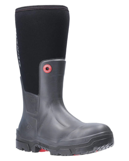 Black Coloured Dunlop Snugboot Pioneer Wellingtons on white background 