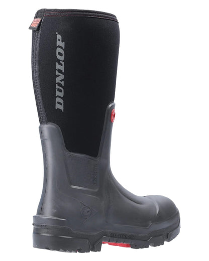 Black Coloured Dunlop Snugboot Pioneer Wellingtons on white background 