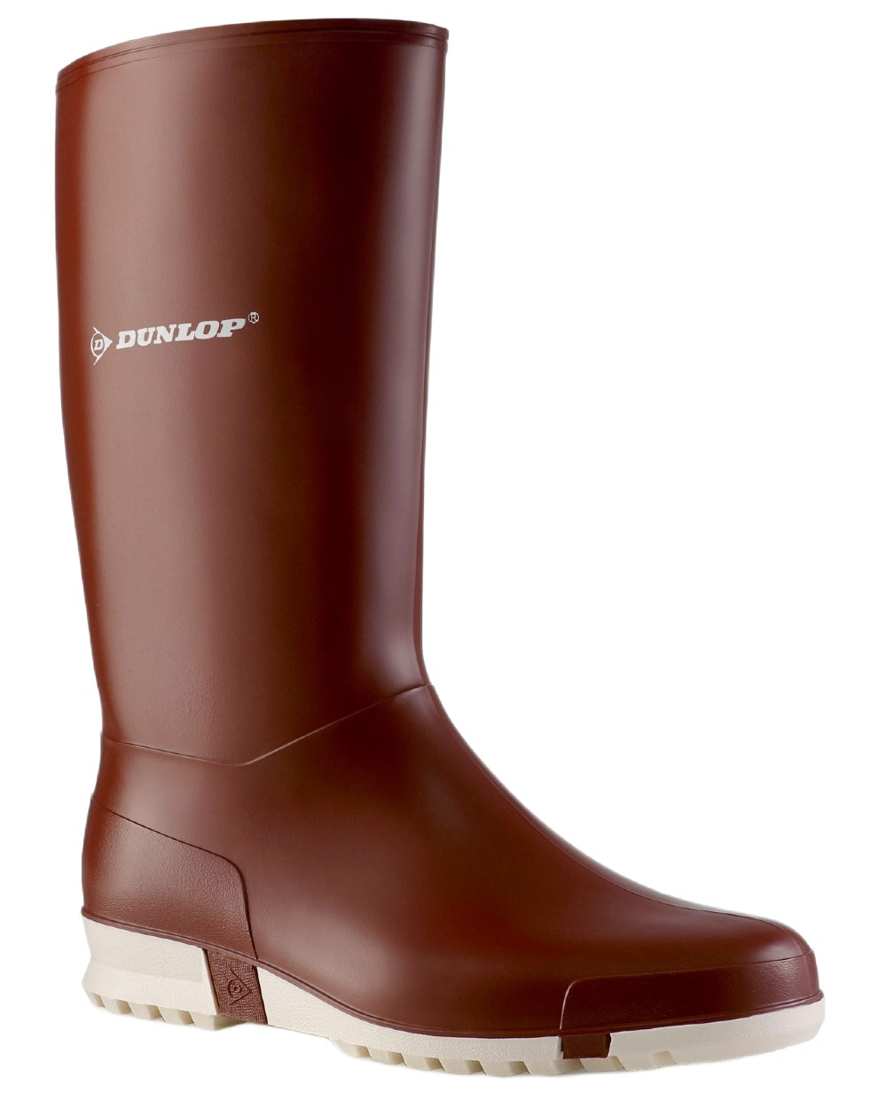 Burgundy White coloured Dunlop Sport Wellingtons on white background 