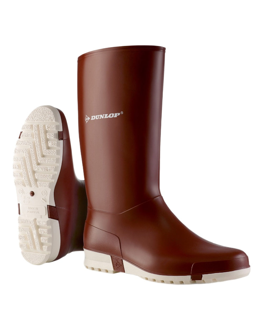 Burgundy White coloured Dunlop Sport Wellingtons on white background 