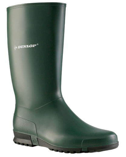Heritage Green Black coloured Dunlop Sport Wellingtons on white background 