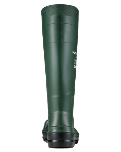 Green Coloured Dunlop Work-It Full Safety Wellingtons on white background 