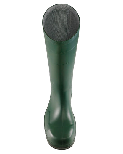 Green Coloured Dunlop Work-It Full Safety Wellingtons on white background 