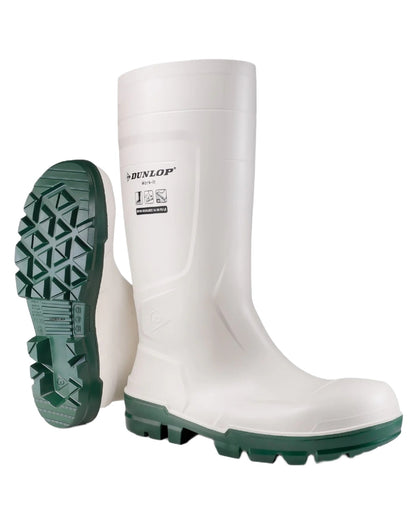 White Coloured Dunlop Work-It Safety Wellingtons on white background 