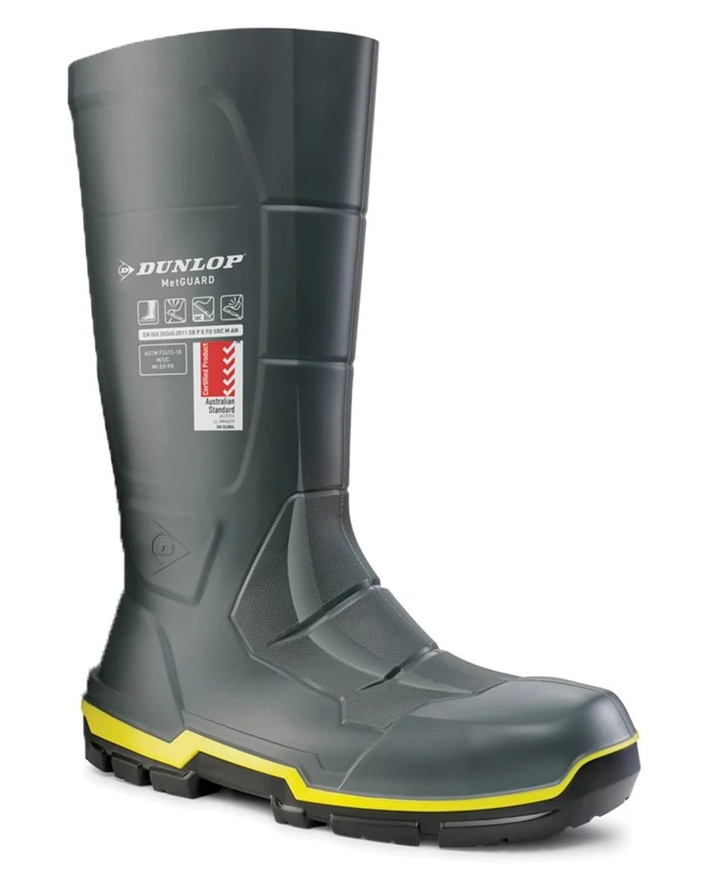 Dark Grey coloured Dunlop MetGUARD Full Safety Wellingtonson white background 