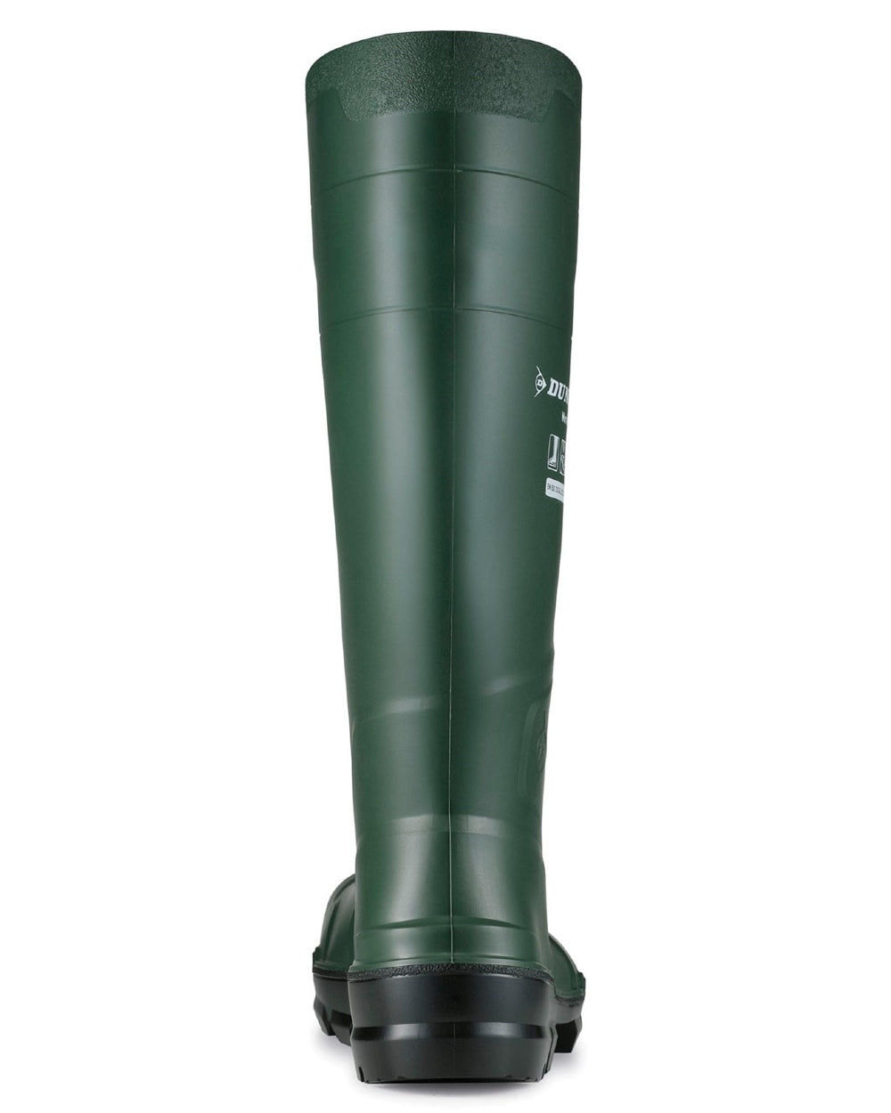 Green coloured Dunlop Work-It Full Safety Wellingtons on white background 