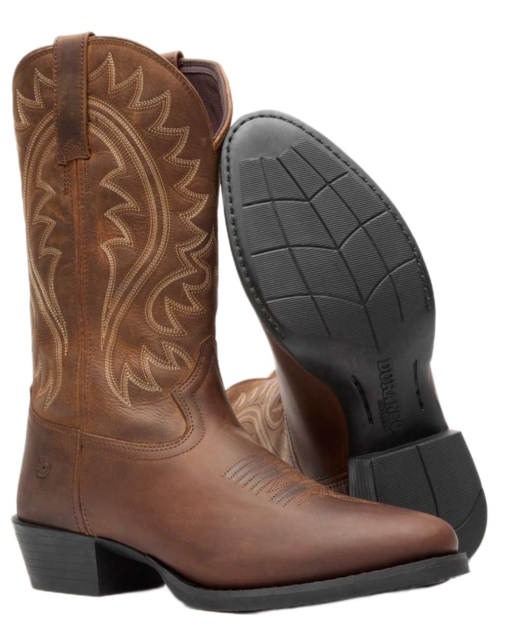 Frontier Brown coloured Durango Mens DDB0485 Shyloh Western Boots on white background 