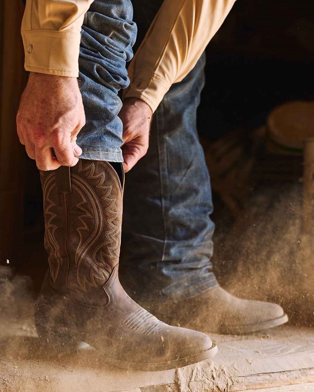 Frontier Brown coloured Durango Mens DDB0485 Shyloh Western Boots on outdoor background 