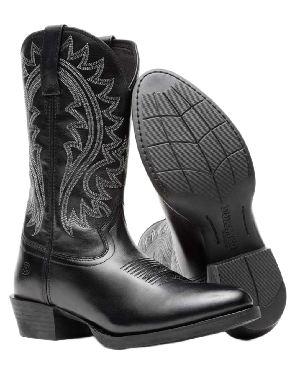Polished Black Onyx coloured Durango Mens DDB0485 Shyloh Western Boots on white background 