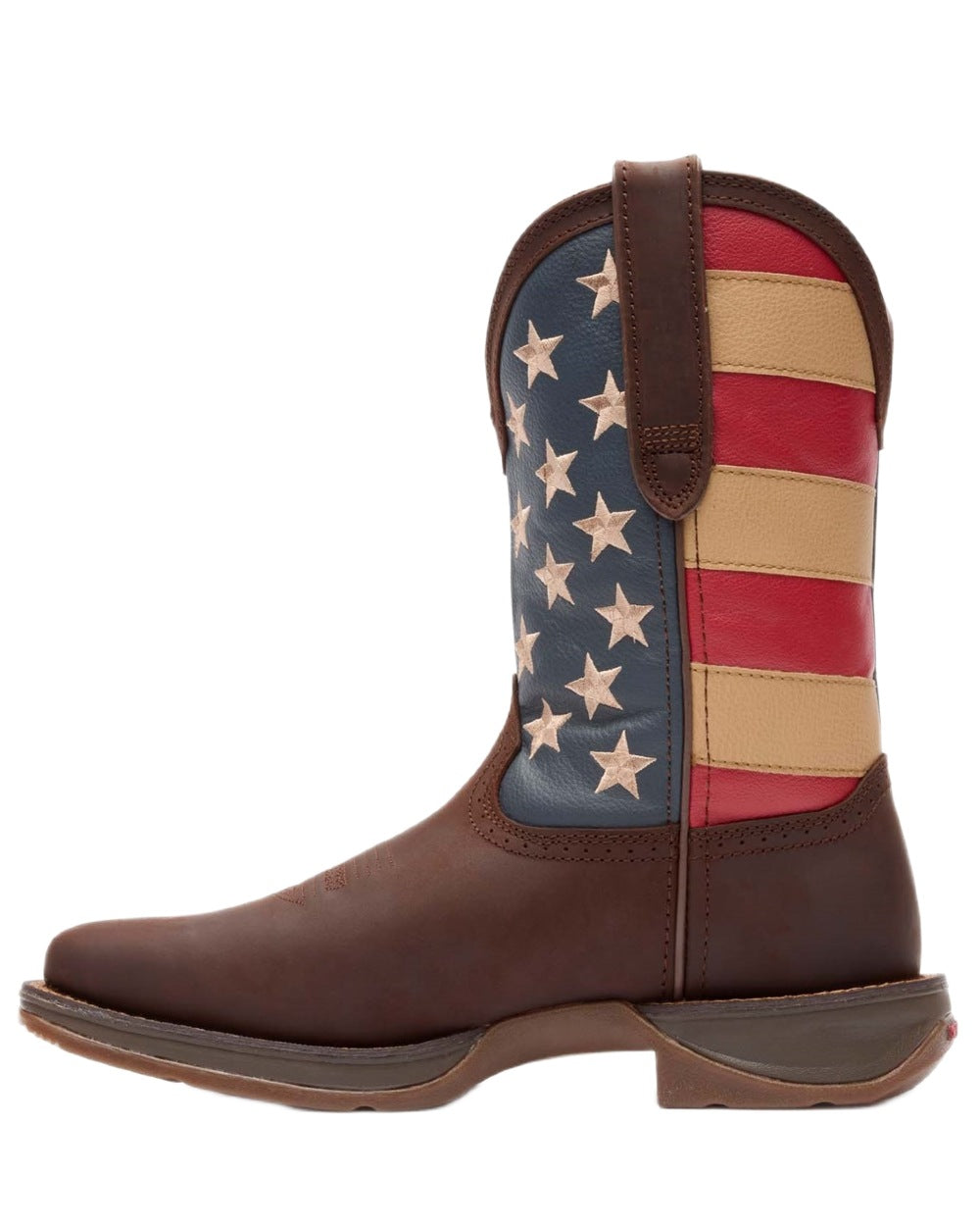 Brown Union Flag coloured Durango Mens Rebel Patriotic Pull-On Western Flag Boots on white background 