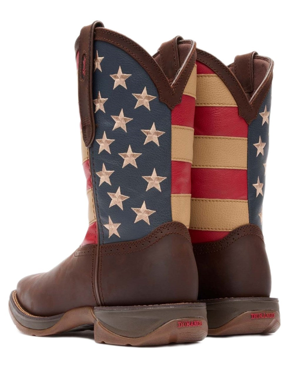 Brown Union Flag coloured Durango Mens Rebel Patriotic Pull-On Western Flag Boots on white background 