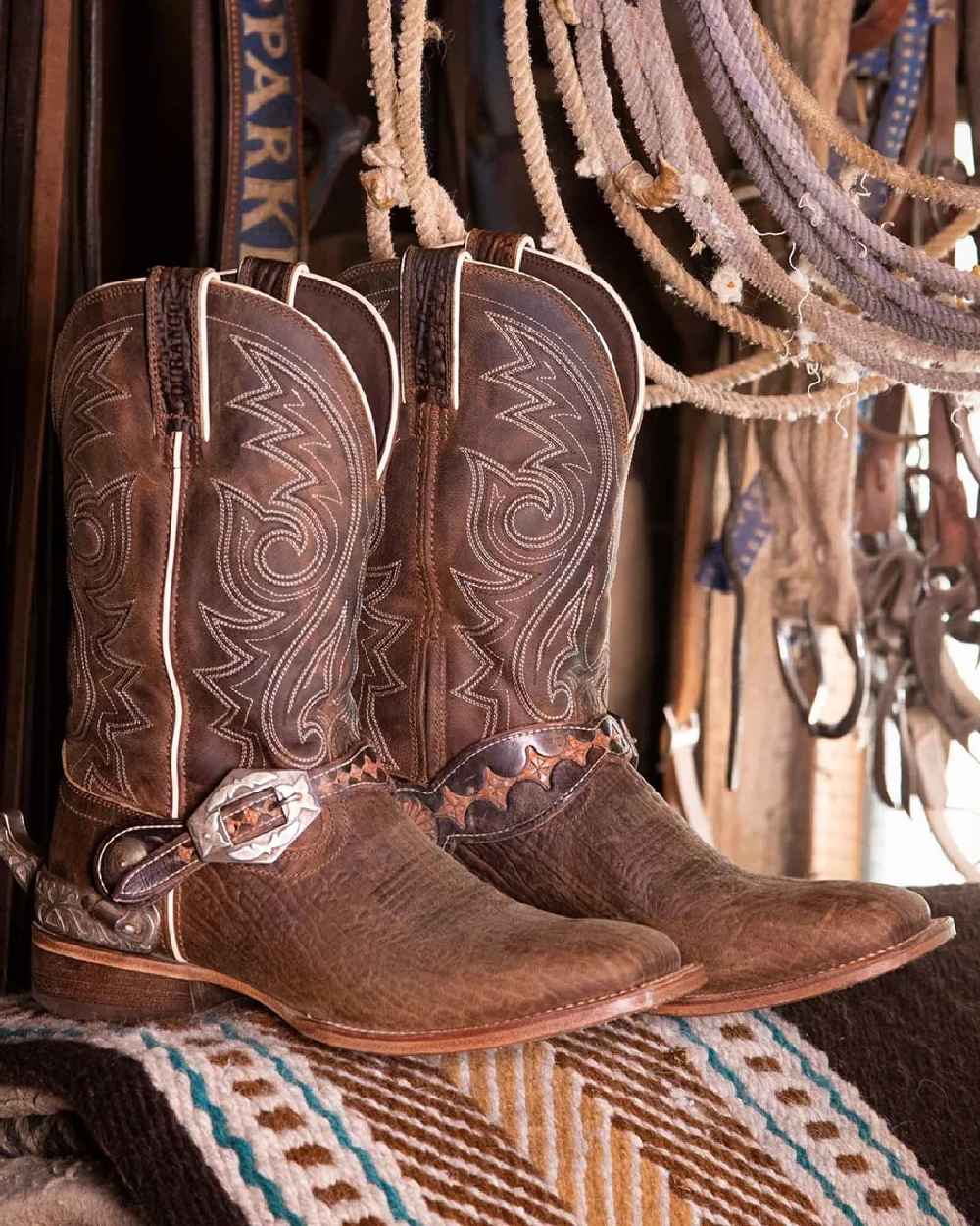 Worn Saddle Coloured Durango Womens Arena Pro Western Boots on outdoor background 