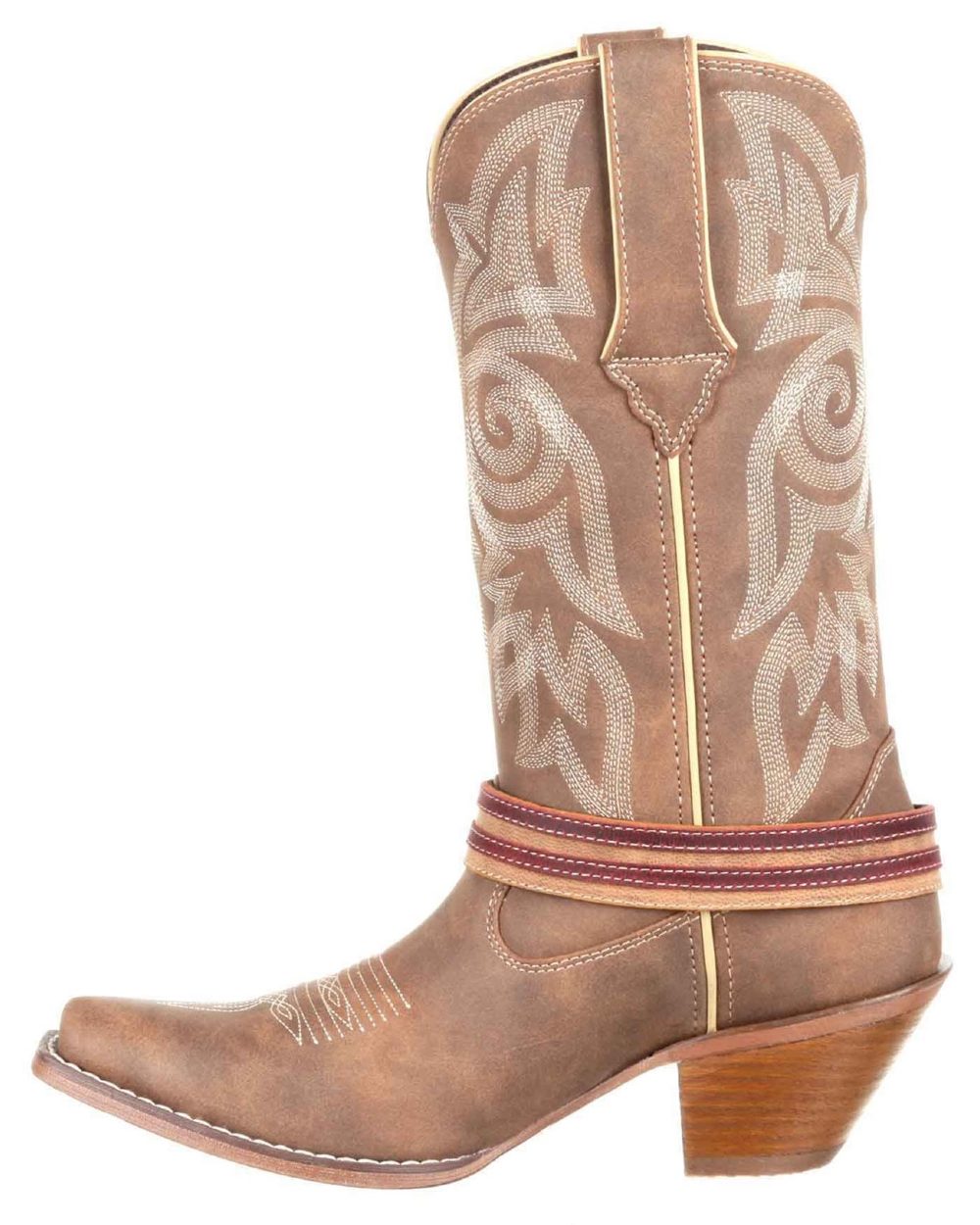 Brown Khaki coloured Durango Womens Crush Flag Western Boots on white background 