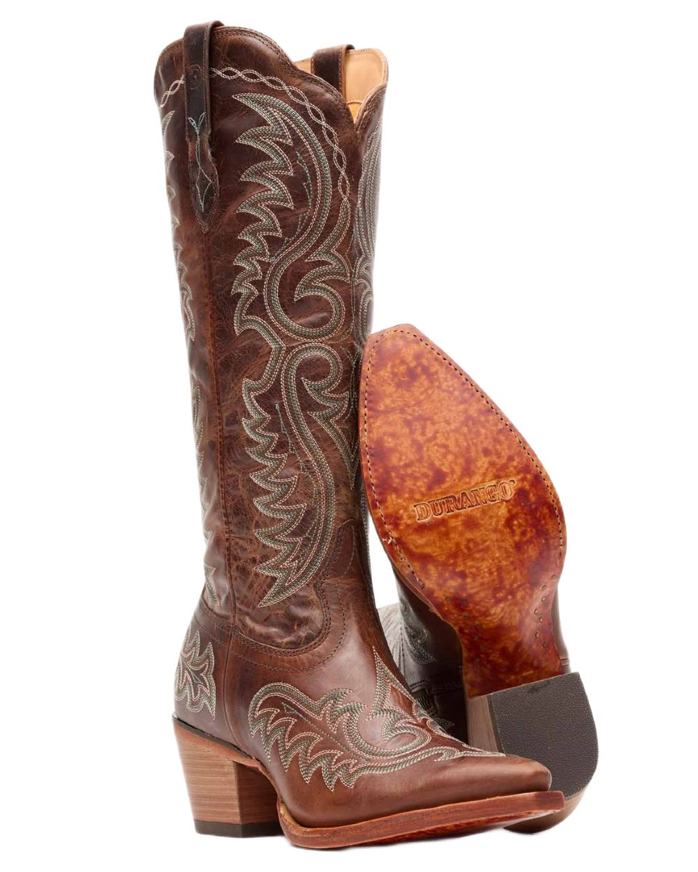 Mahogany coloured Durango Womens Crush Tall Western Boots on white background 