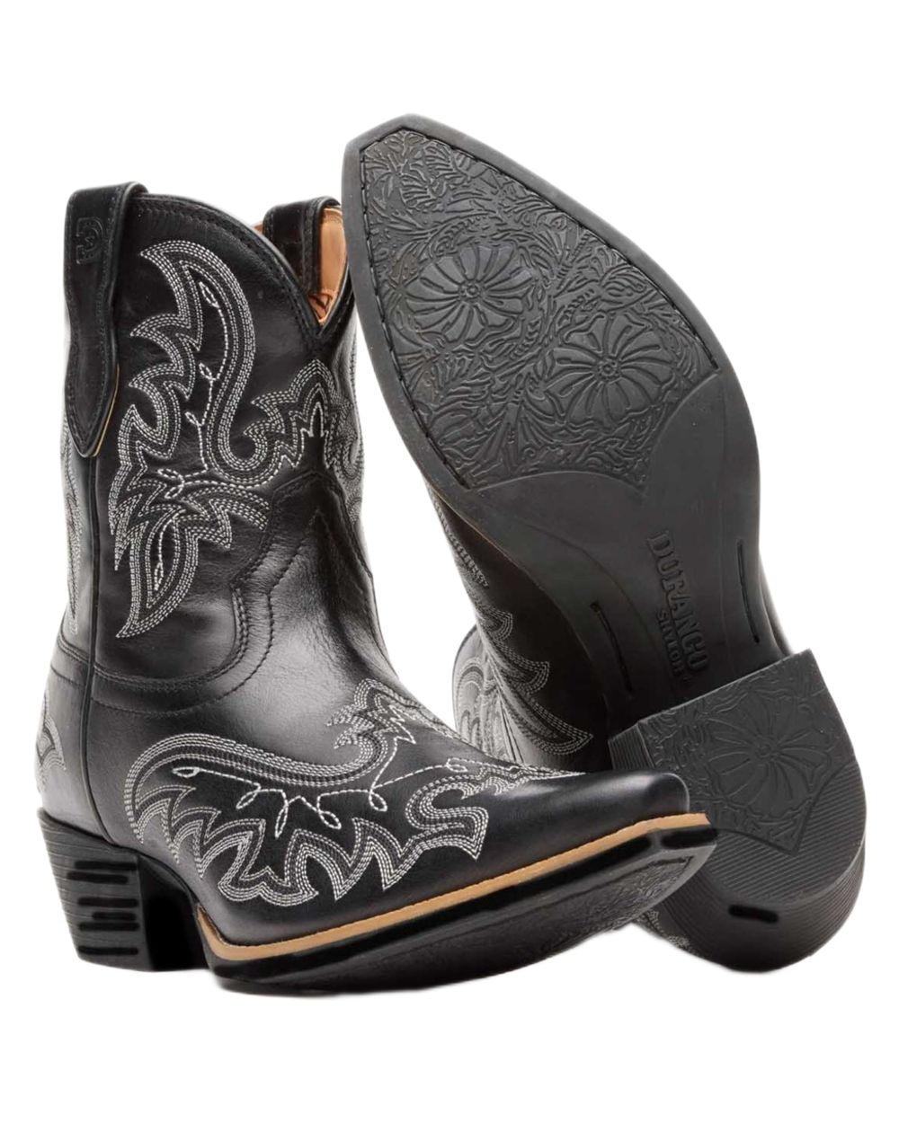 Polished Black Onyx coloured Durango Womens Shyloh Pony Boots on white background 