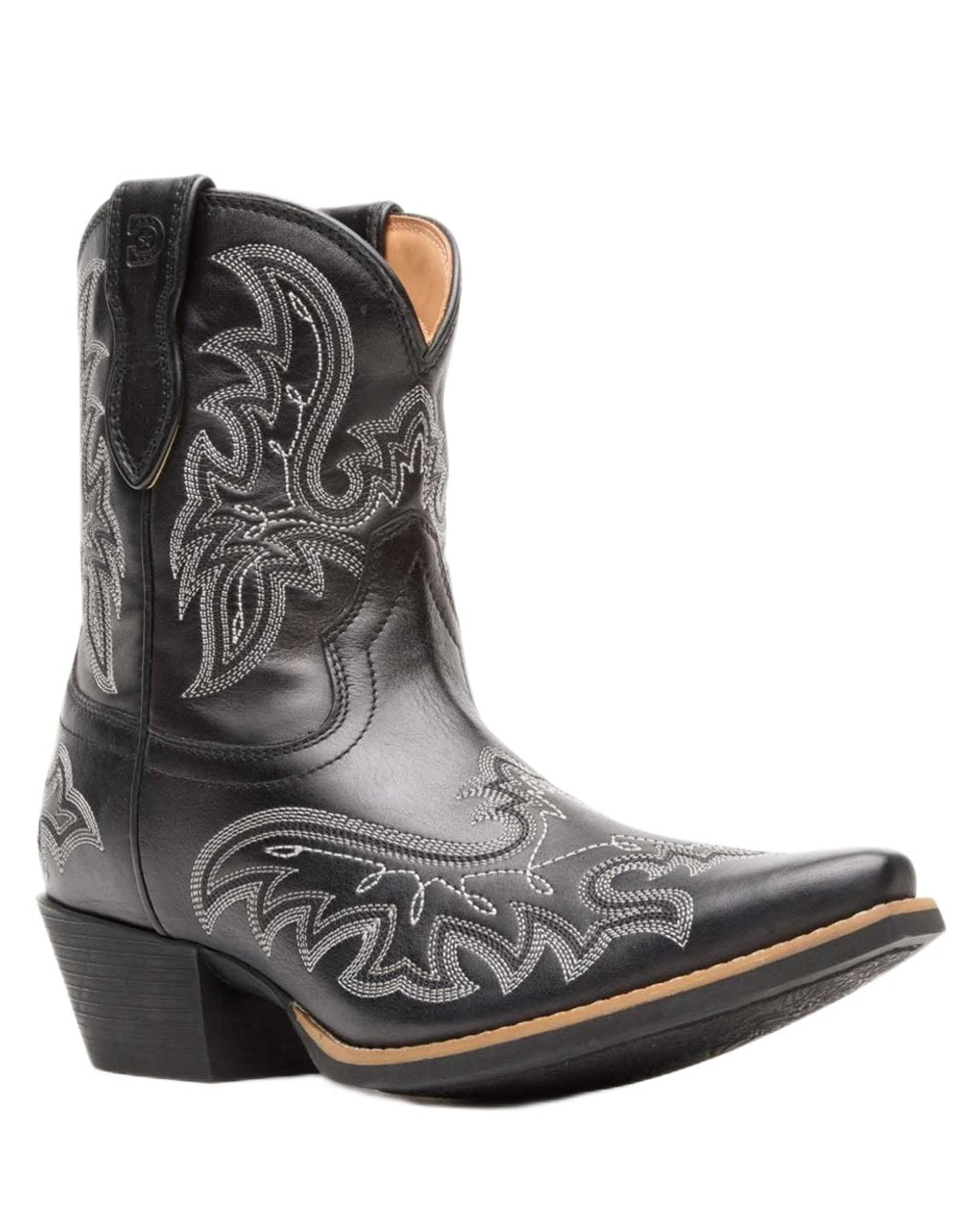 Polished Black Onyx coloured Durango Womens Shyloh Pony Boots on white background 