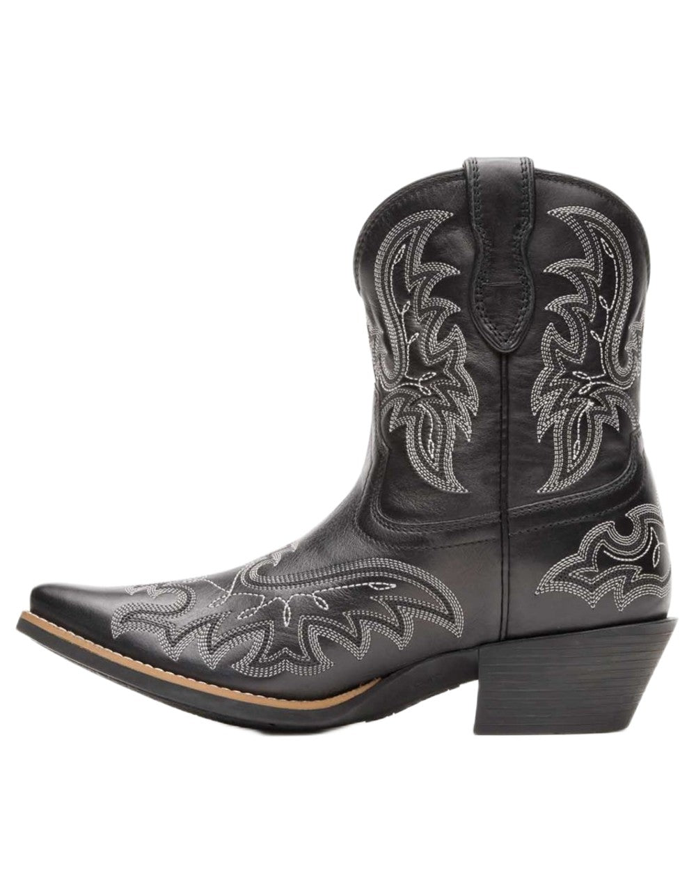 Polished Black Onyx coloured Durango Womens Shyloh Pony Boots on white background 