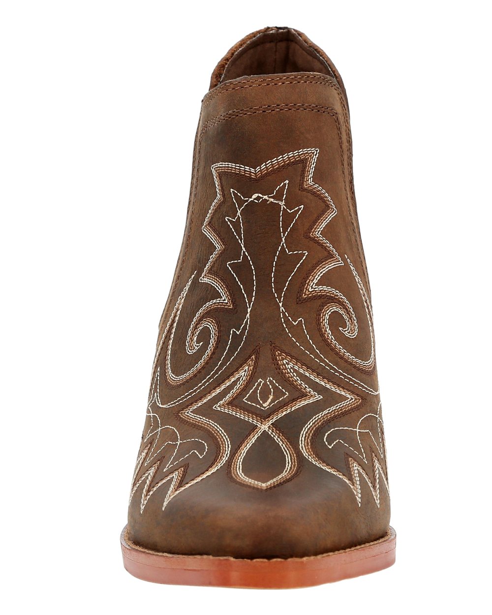 Coffee coloured Durango Womens Crush Western Fashion Booties on white background 