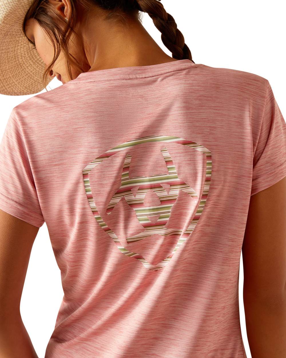 Dusty Rose Coloured Ariat Womens Laguna Logo Short Sleeve Top On A White Background 