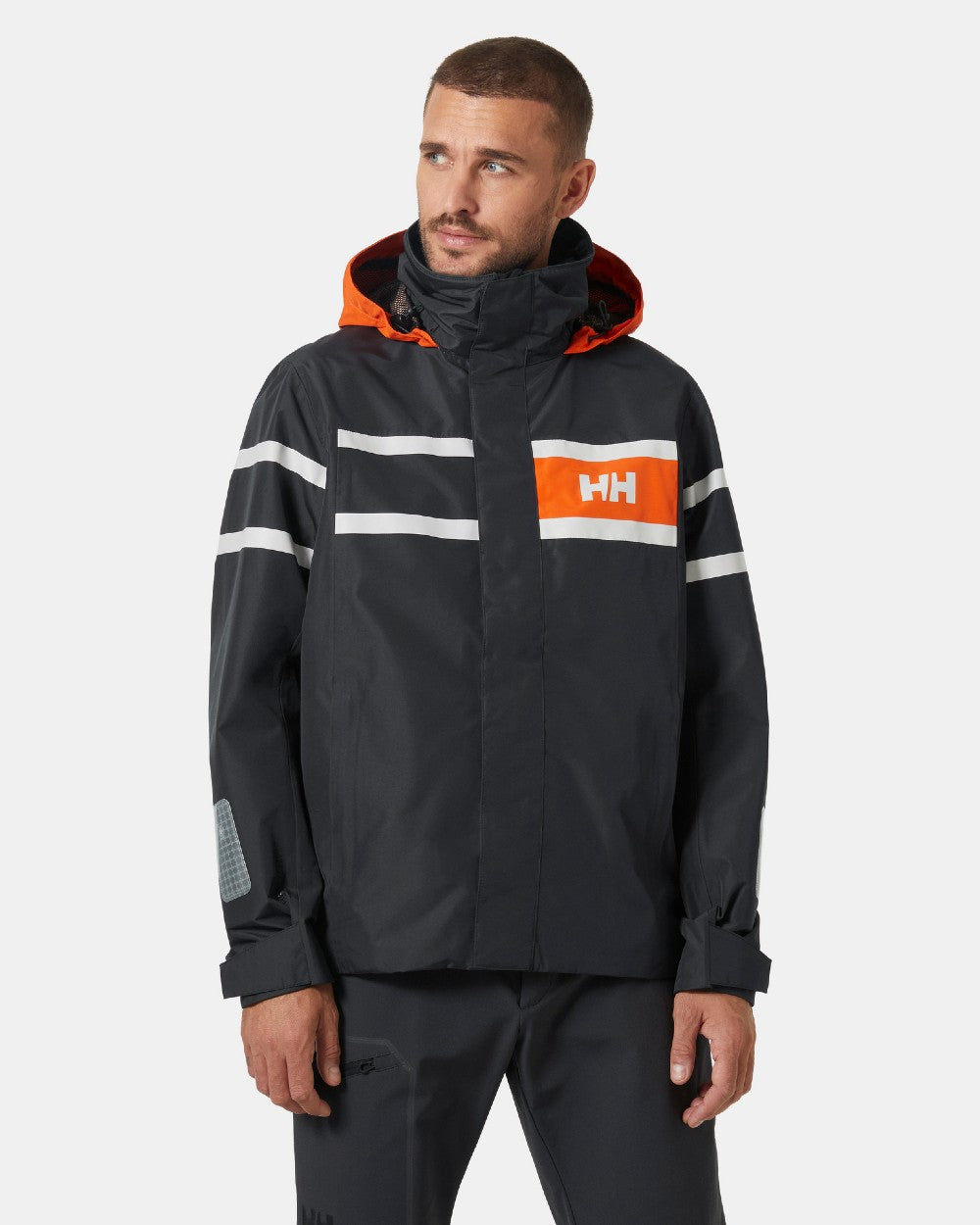 Ebony coloured Helly Hansen Mens Salt Inshore Jacket on grey background 