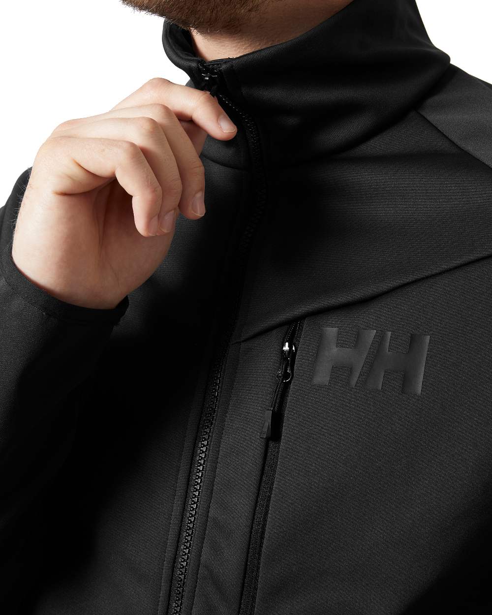 Ebony coloured Helly Hansen Mens HP Windproof Fleece 2.0 on white background 