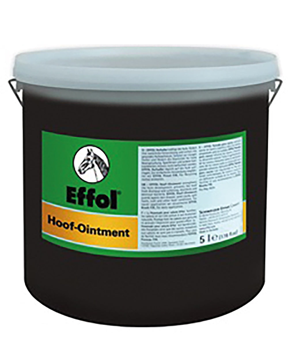 Black coloured Effol Hoof Ointment 5L on white background 