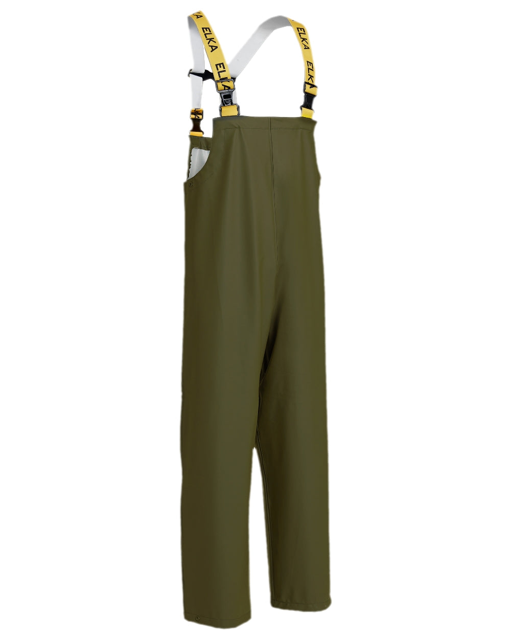 Olive Coloured Elka Mens Bib &amp; Brace on white background 