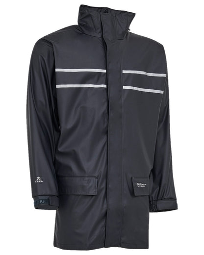Navy Coloured Elka Mens Dry Zone D-Lux PU Long Rain Jacket on white background 