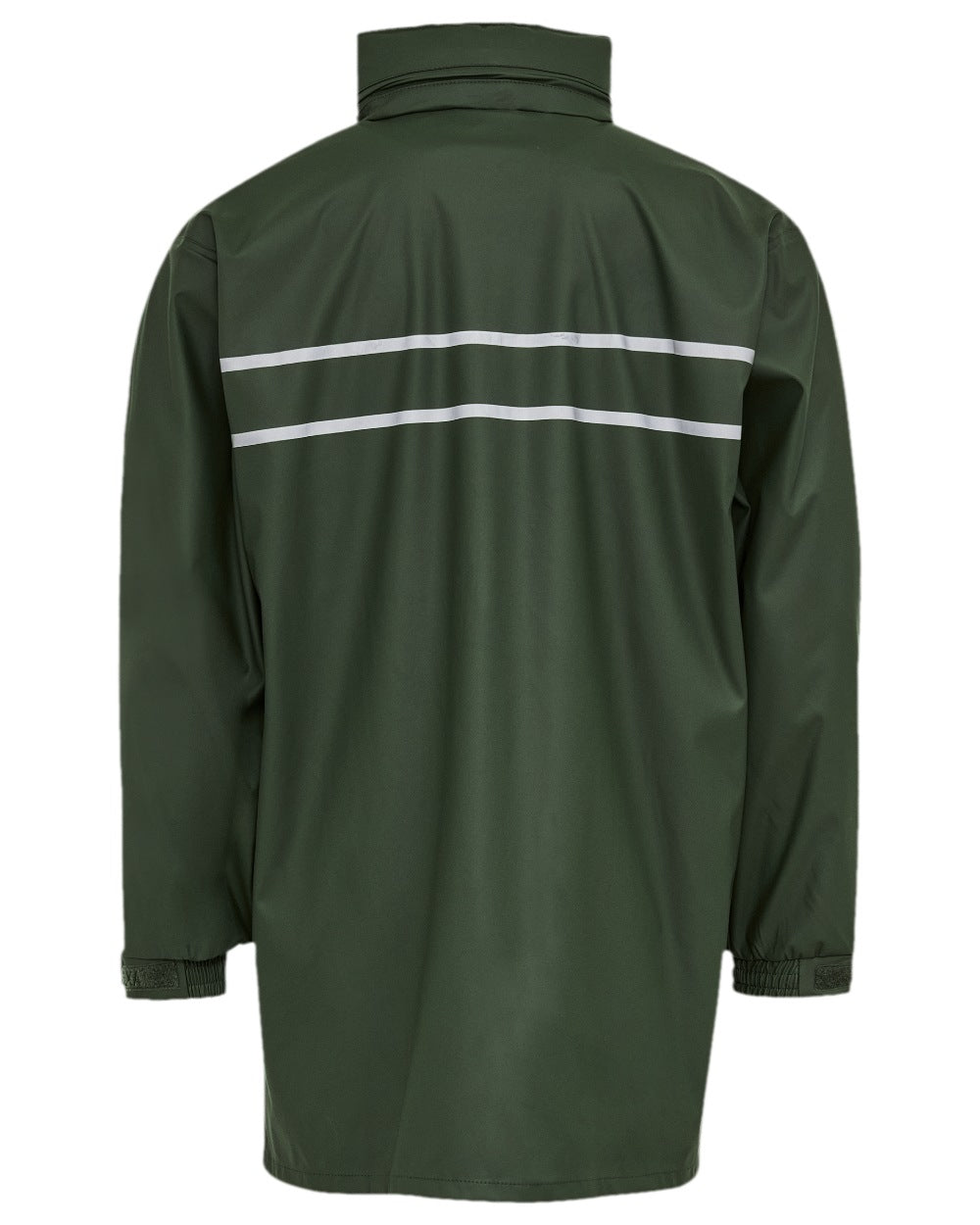 Olive Coloured Elka Mens Dry Zone D-Lux PU Long Rain Jacket on white background 