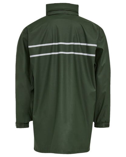 Olive Coloured Elka Mens Dry Zone D-Lux PU Long Rain Jacket on white background 