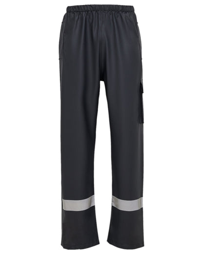 Navy Coloured Elka Mens Dry Zone D-Lux Rain Trousers With Reflective Stripes on white background 