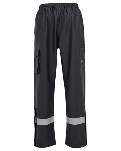 Navy Coloured Elka Mens Dry Zone D-Lux Rain Trousers With Reflective Stripes on white background 