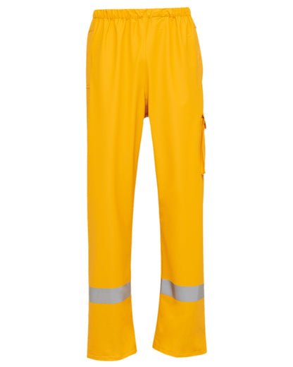 Yellow Coloured Elka Mens Dry Zone D-Lux Rain Trousers With Reflective Stripes on white background 
