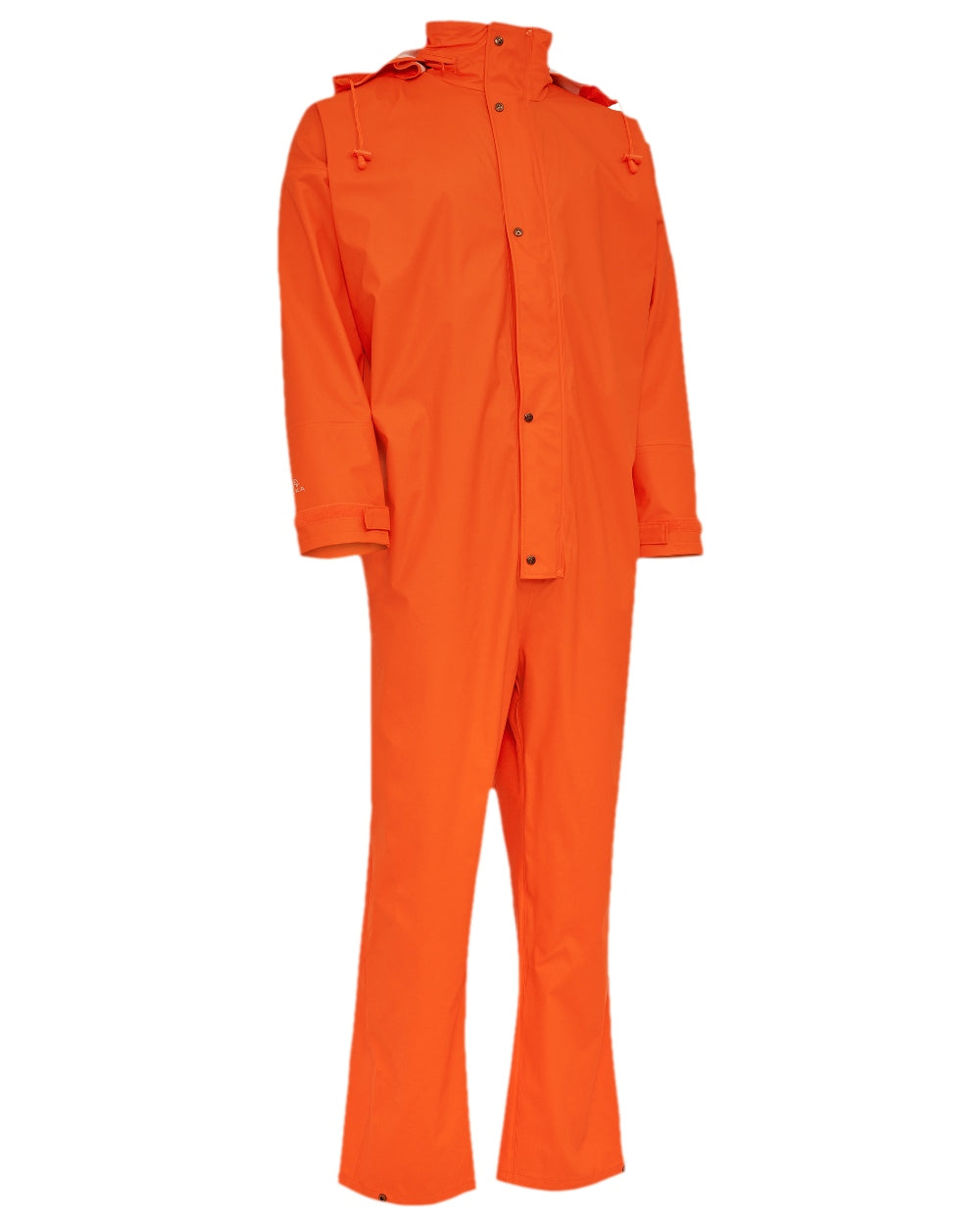 Orange Coloured Elka Mens Dry Zone PU Hooded Jumpsuit on white background 